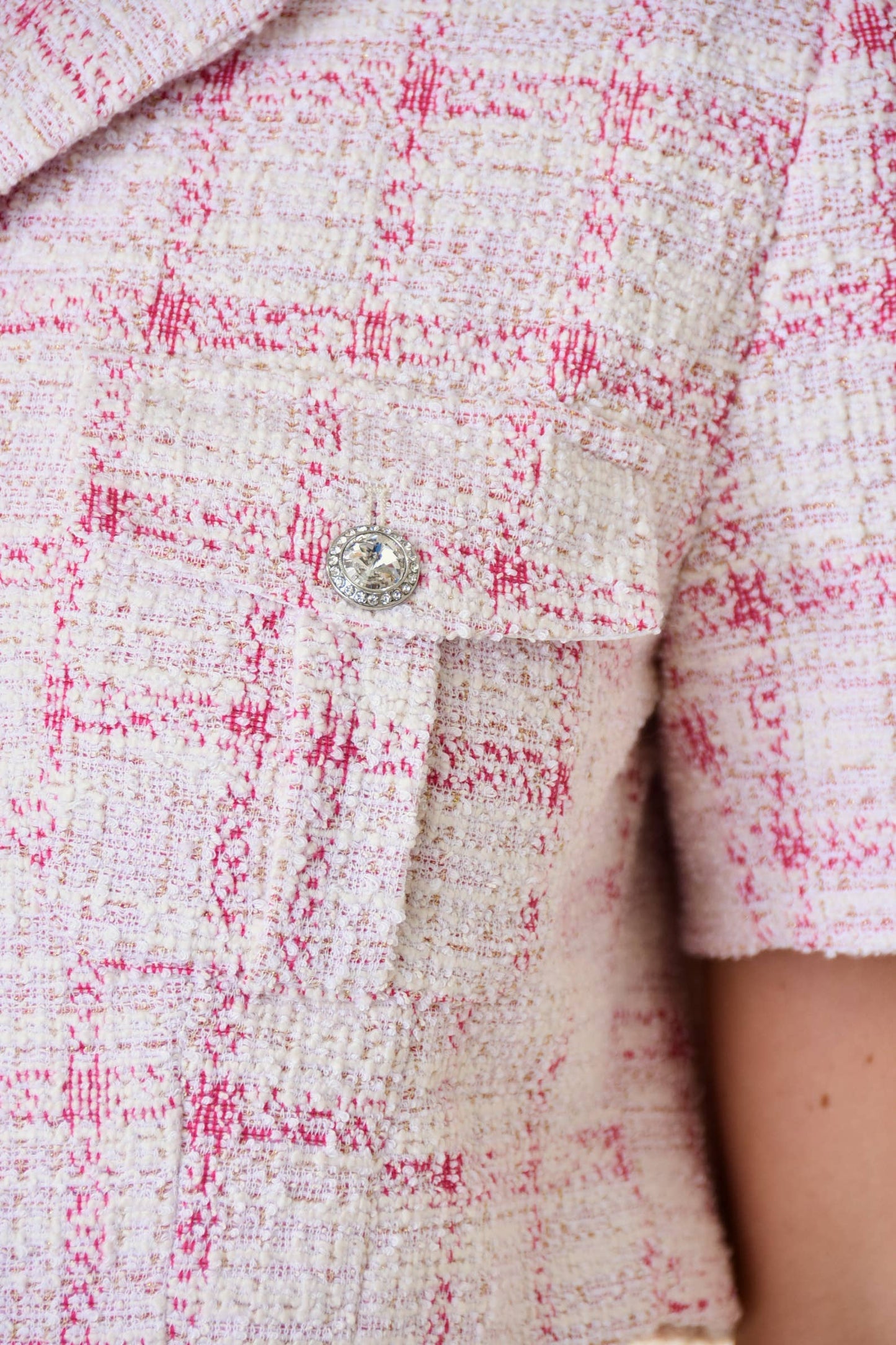 Short Sleeve Pink Tweed Crop Jacket