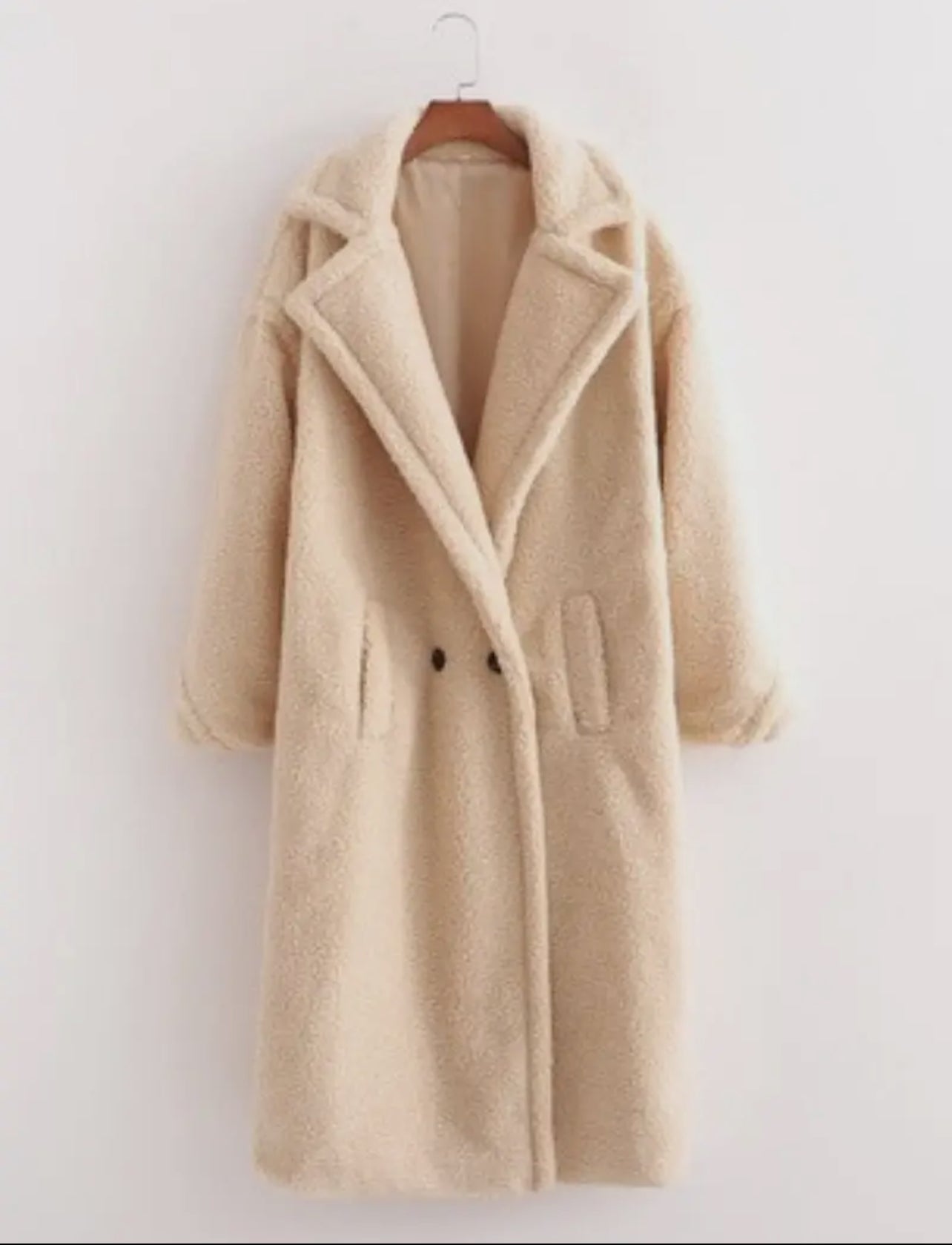 Cream Notched Lapel Teddy Bear Coat