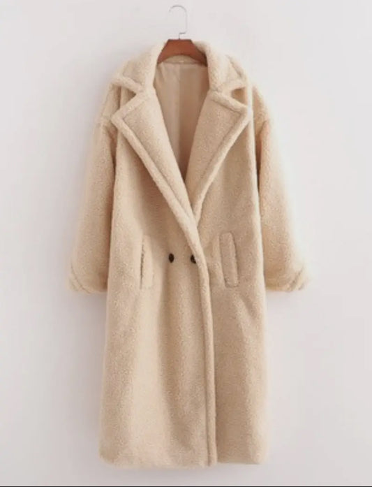 Cream Notched Lapel Teddy Bear Coat