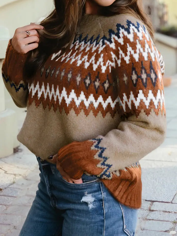 Western Fair Aisle Print Crew Neck Sweater