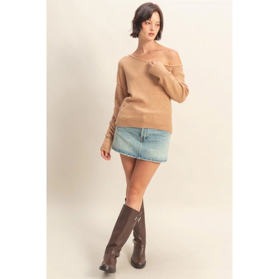 Asymmetric Off-Shoulder Sweater