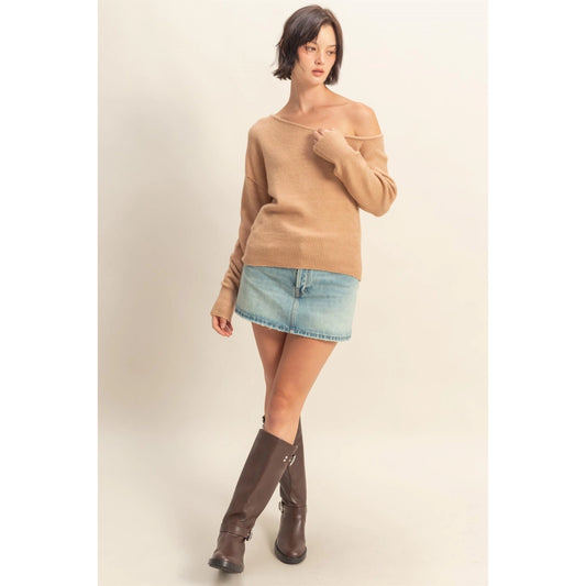 Asymmetric Off-Shoulder Sweater