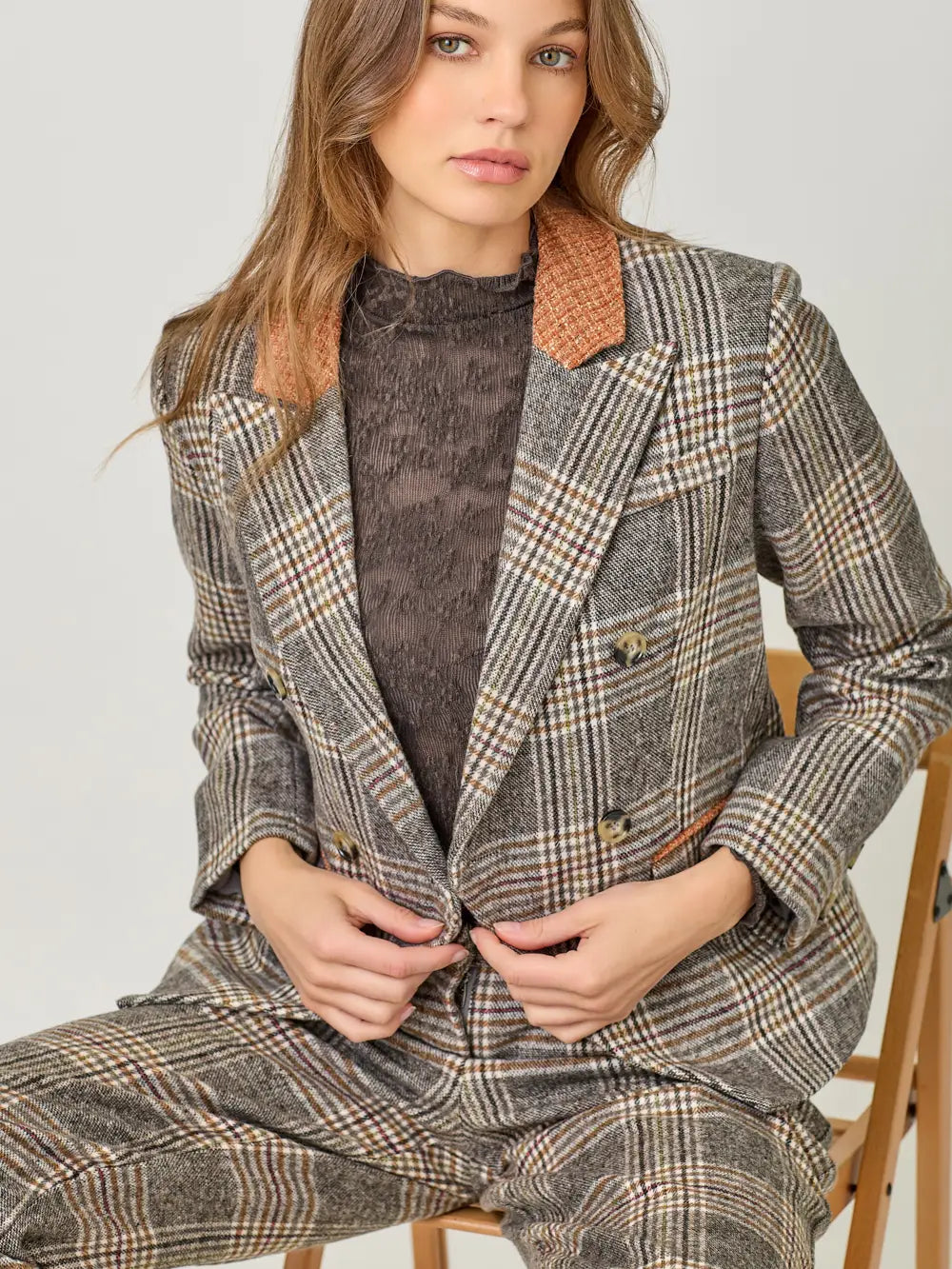 Plaid Double Breasted Blazer