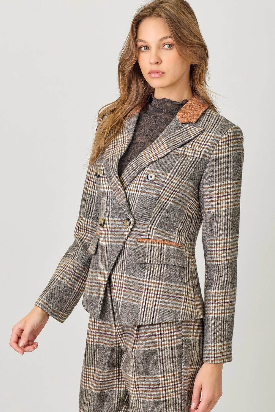 Plaid Double Breasted Blazer