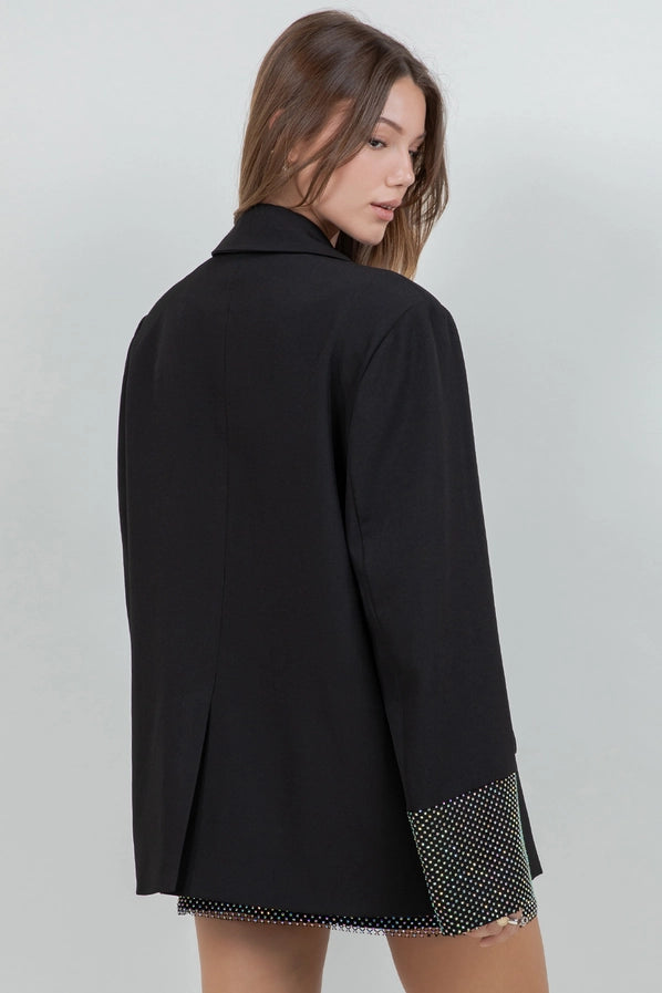 Blazer with Contrast Rhinestone Sleeves