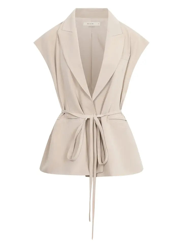 Woven Sleeveless Blazer Vest with Waist Tie