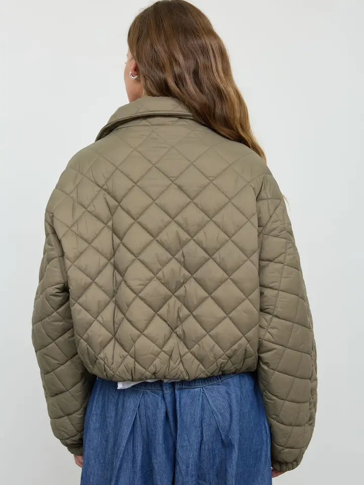 Quilted Shawl Collar Cropped Jacket