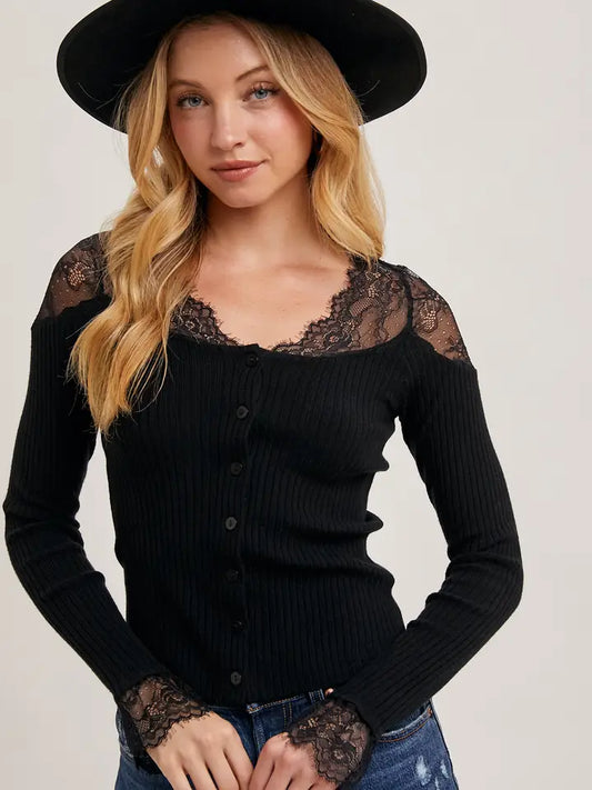 Shoulder Lace Contrast Blouse