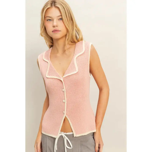 Pink and Cream Piped Sweater