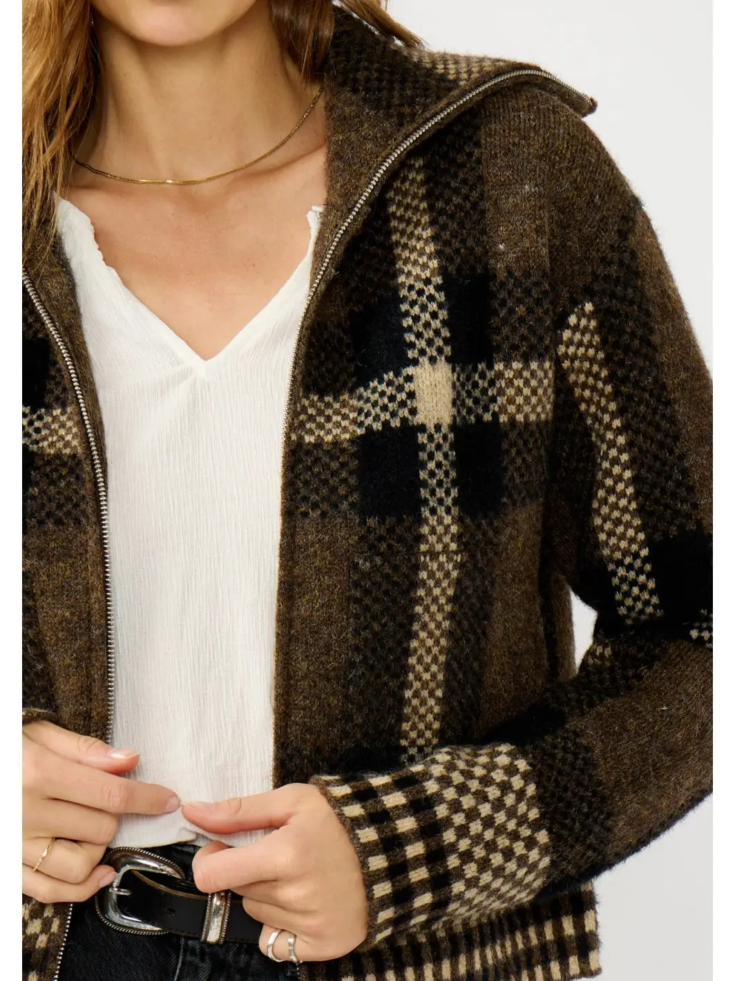 Plaid Bomber Sweater