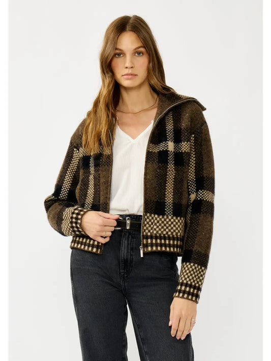 Plaid Bomber Sweater