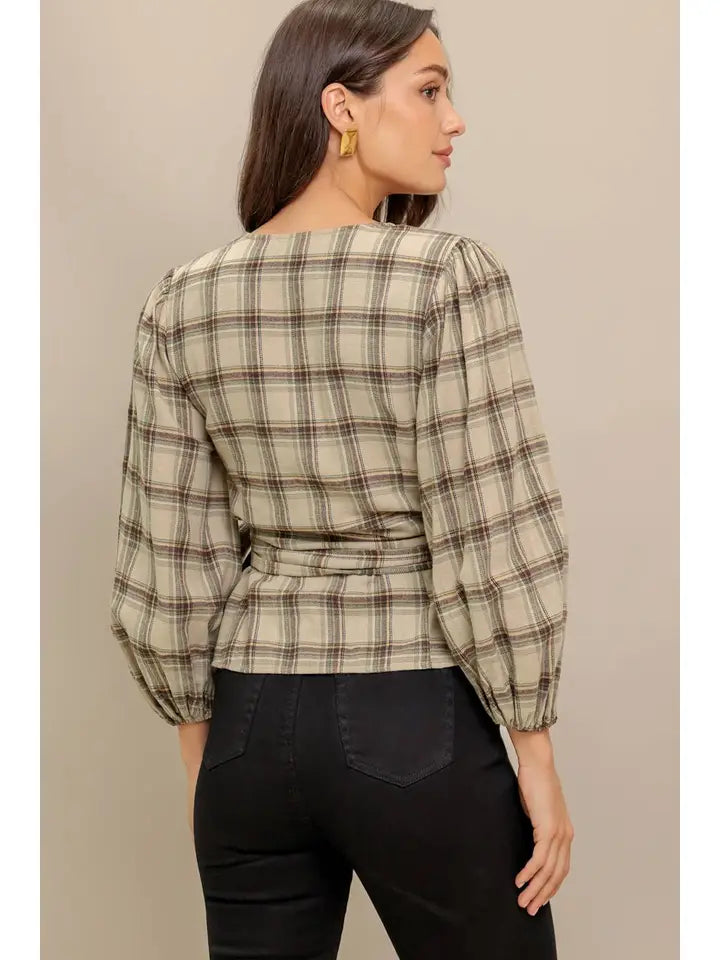 Wrap Woven Plaid Top