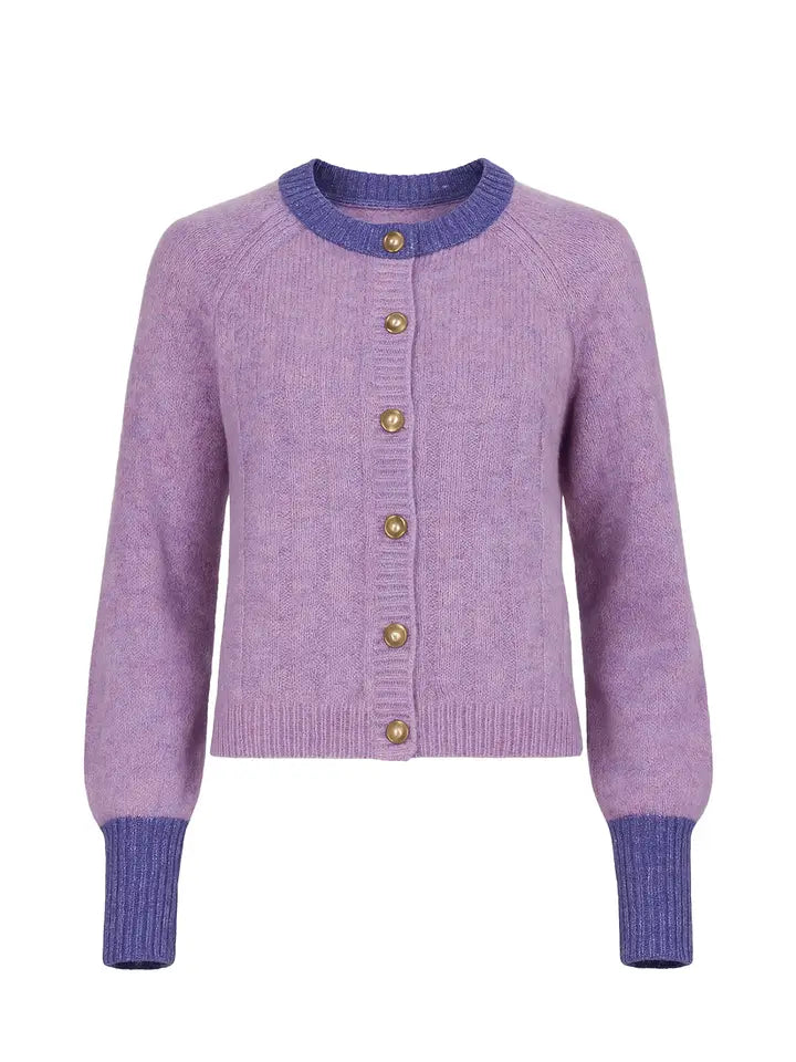 Purple Knit Raglan Sleeve Cardigan