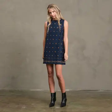 Embellished Denim Shift Dress