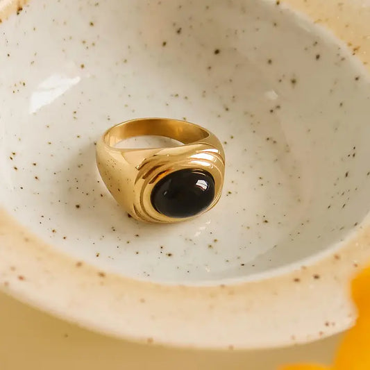 Palmer 18K Gold Non-Tarnish Agate Stone Ring