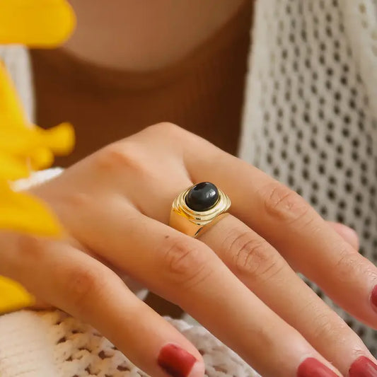 Palmer 18K Gold Non-Tarnish Agate Stone Ring