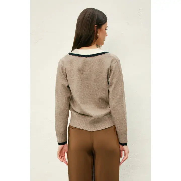 Varsity Contrast  V Neck Sweater
