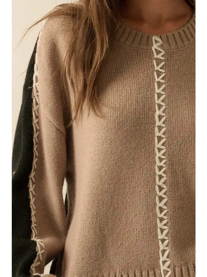 Color block Knit Stitched Loose-Fit Sweater
