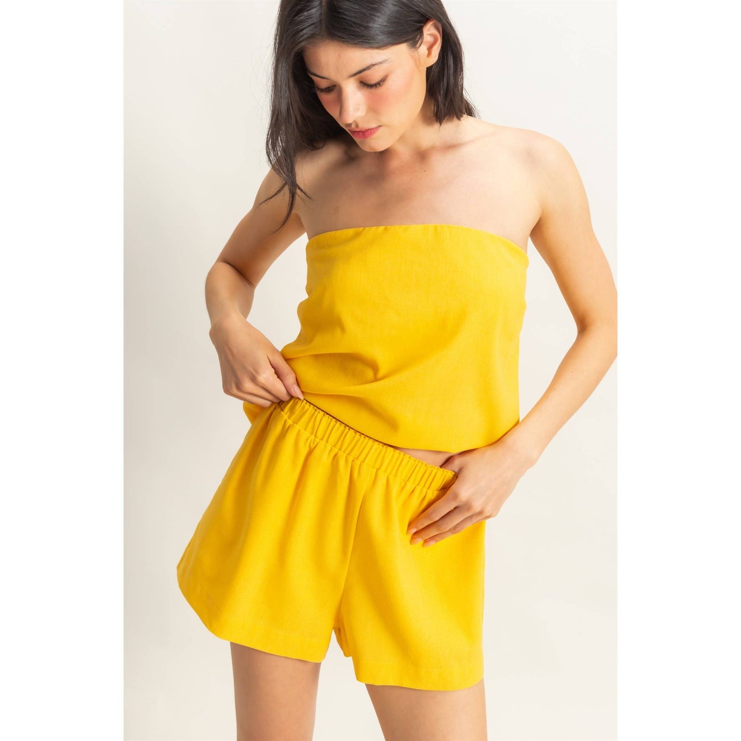 Yellow Sand Washed Top And Shorts Set
