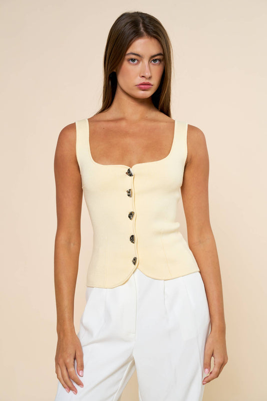 Button Up Square Neck Knit Top