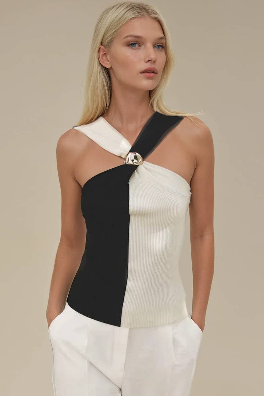 Color Block Gold Hardware Knit Top