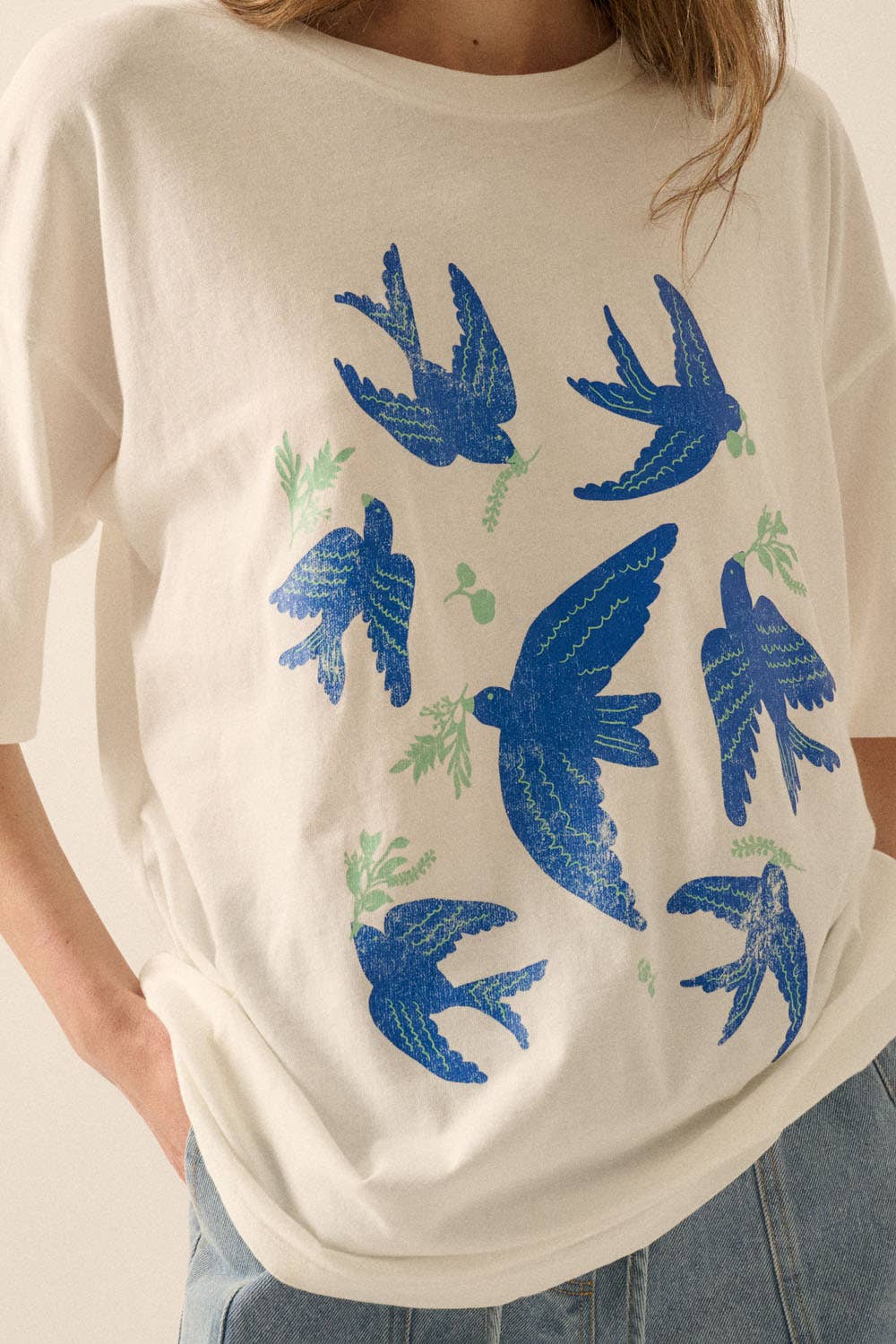 Vintage Birds Garment Washed Oversized Graphic Tee