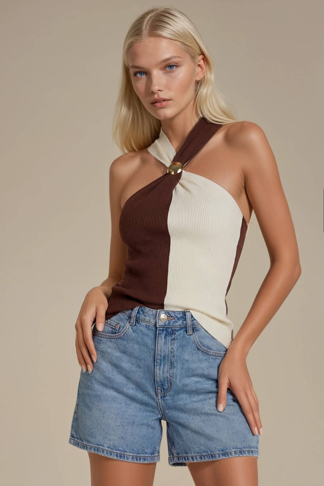 Color Block Gold Hardware Knit Top