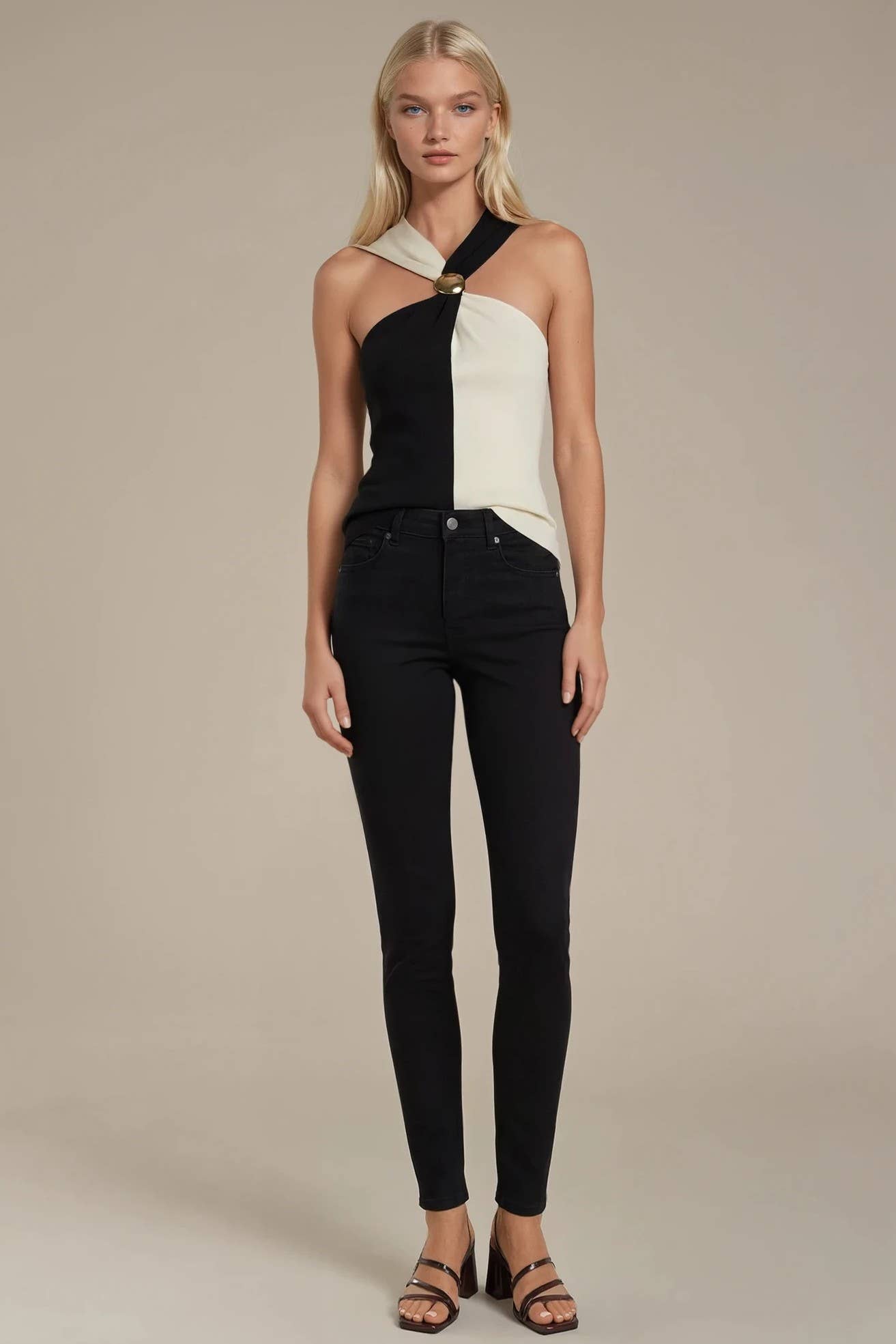 Color Block Gold Hardware Knit Top