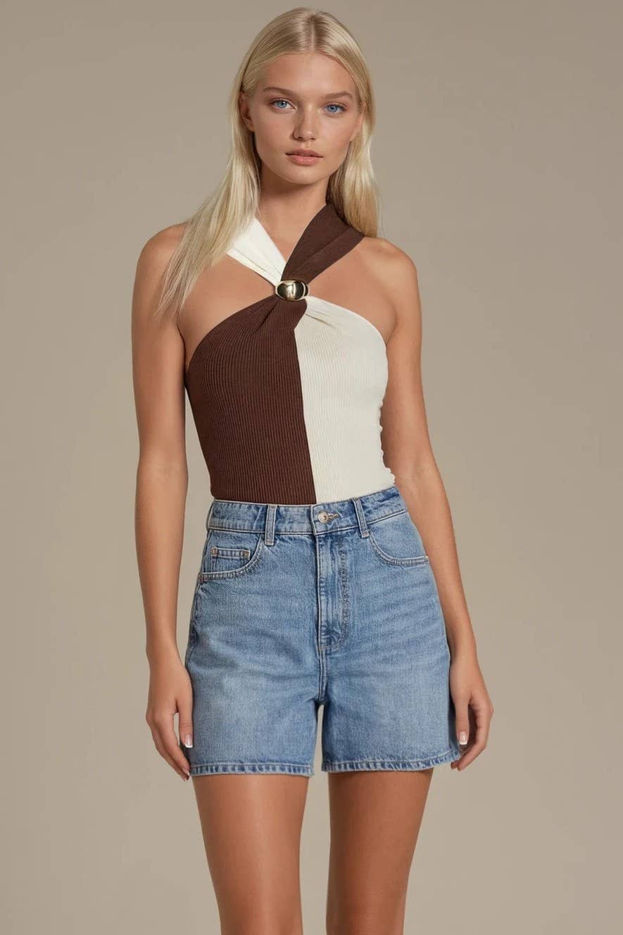 Color Block Gold Hardware Knit Top