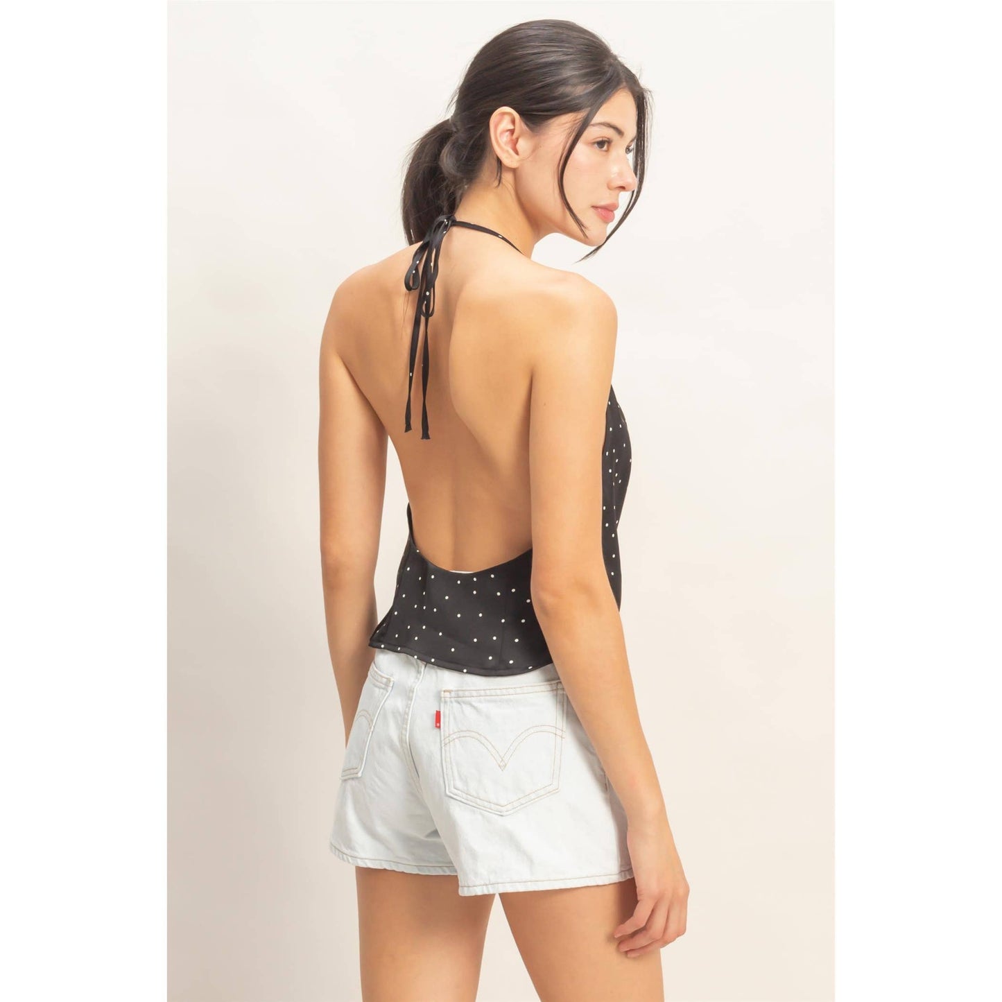 Polka Dot Cowl Neck Halter Top