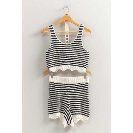 Striped Sleeveless Tank And Shorts Set