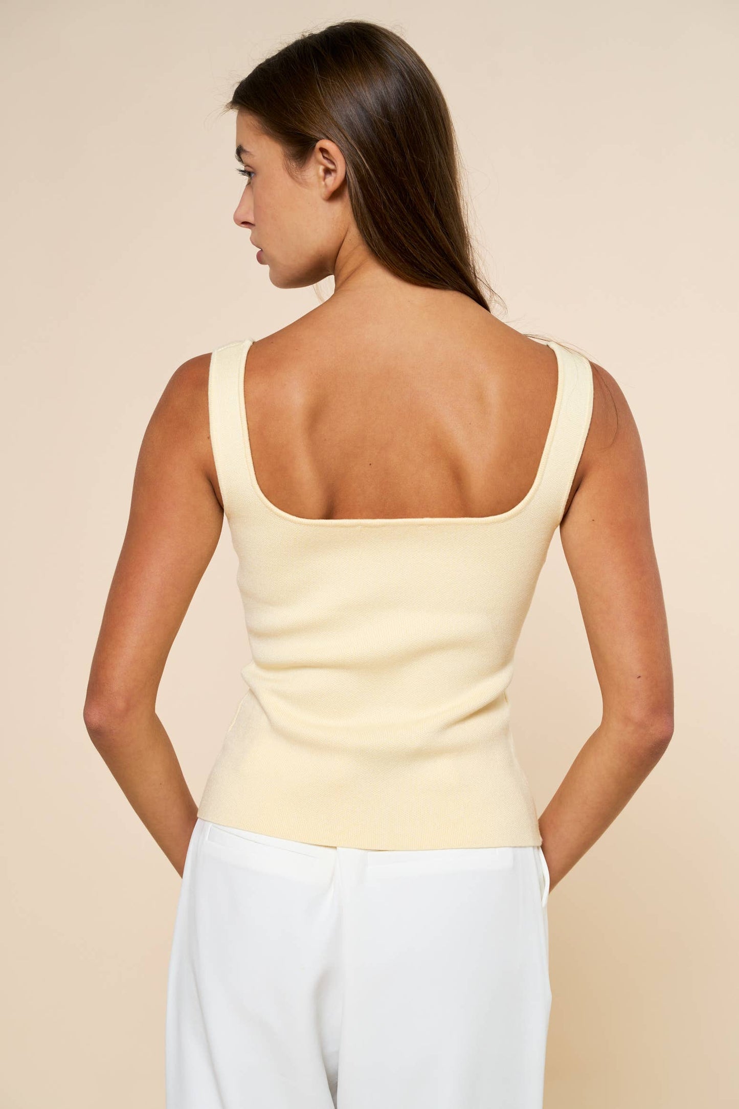 Button Up Square Neck Knit Top