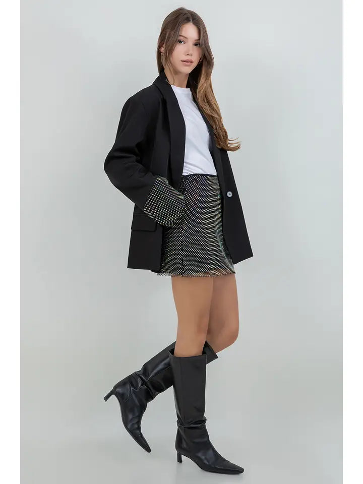 Blazer with Contrast Rhinestone Sleeves