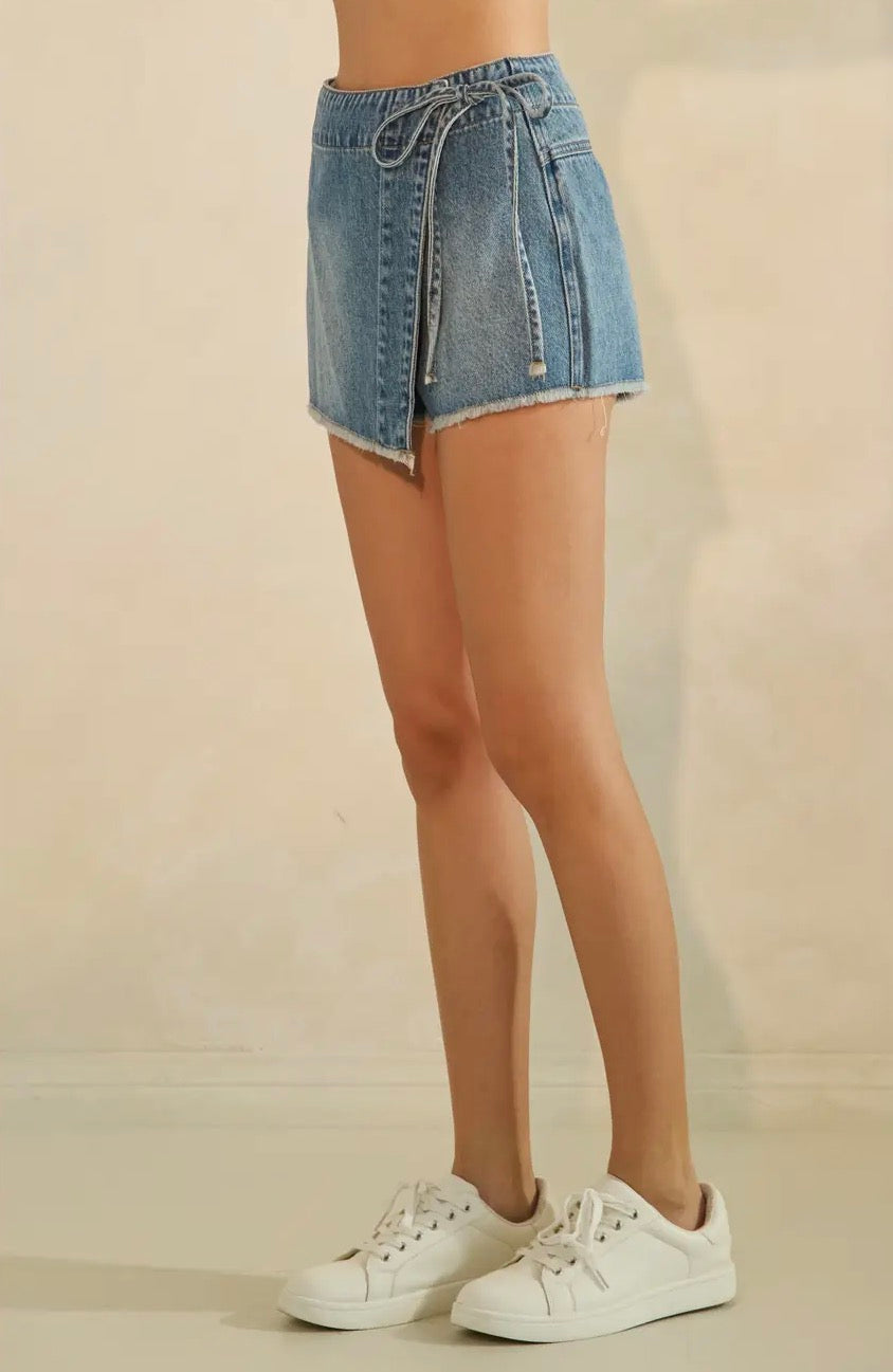 Denim wrap skort