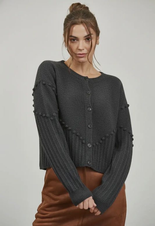 Pom Pom Detail Oversized Sweater Cardigan