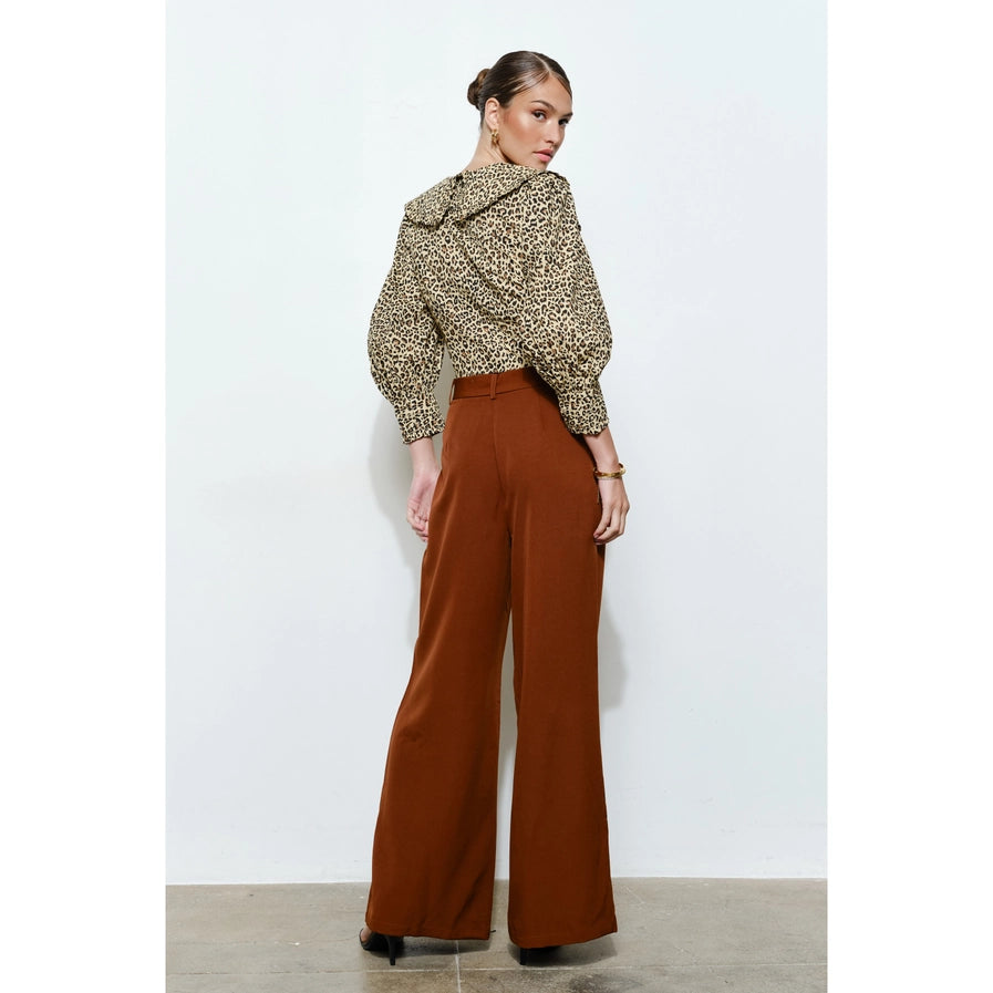 Leopard Print Blouse with Statement Wide Collar