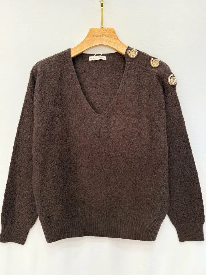 Gold Shell Detail Sholder Sweater