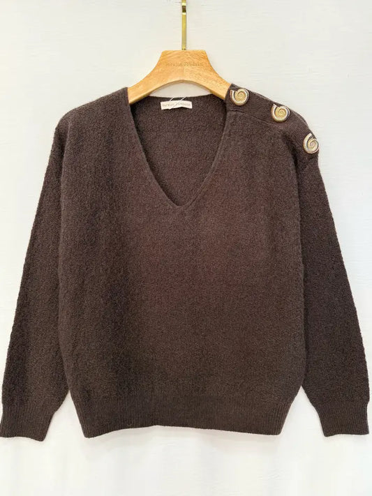 Gold Shell Detail Sholder Sweater