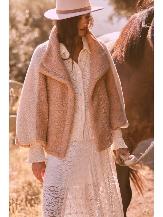 Colorblock Sherpa Fleece Zip-Up Jacket