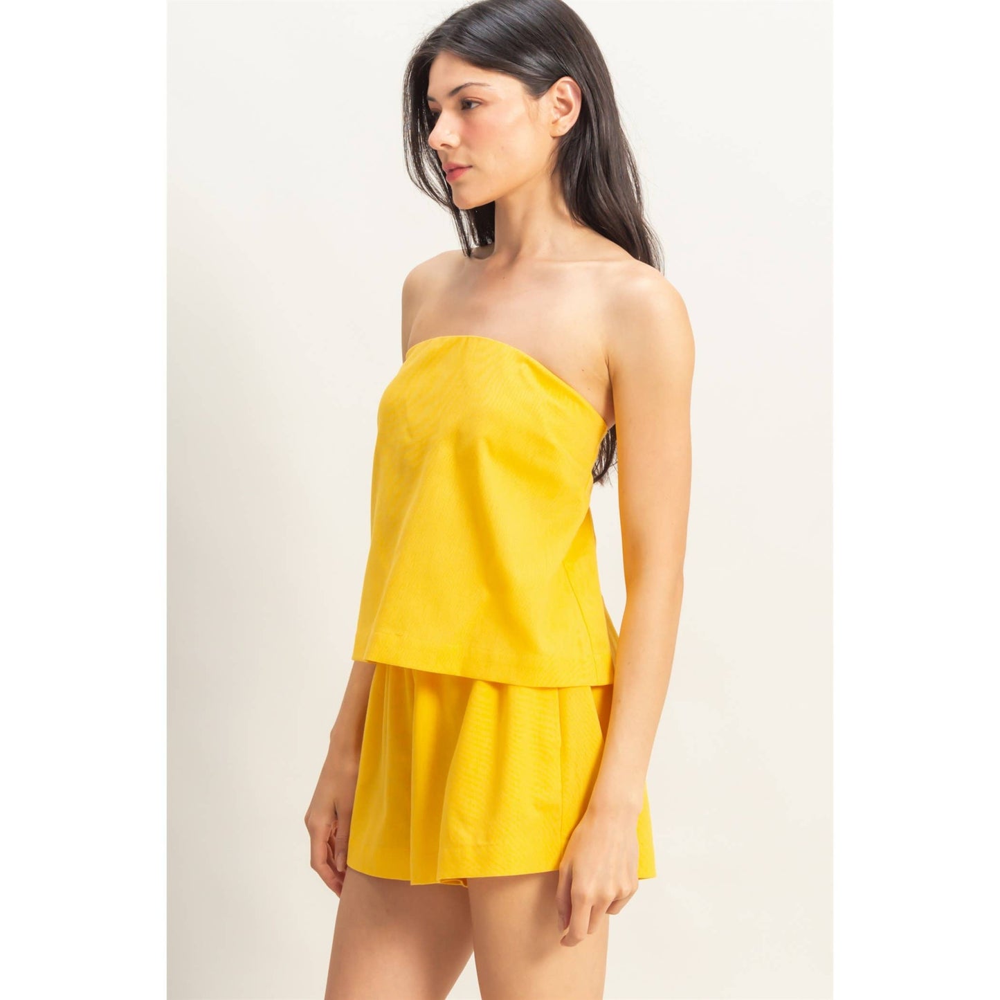 Yellow Sand Washed Top And Shorts Set