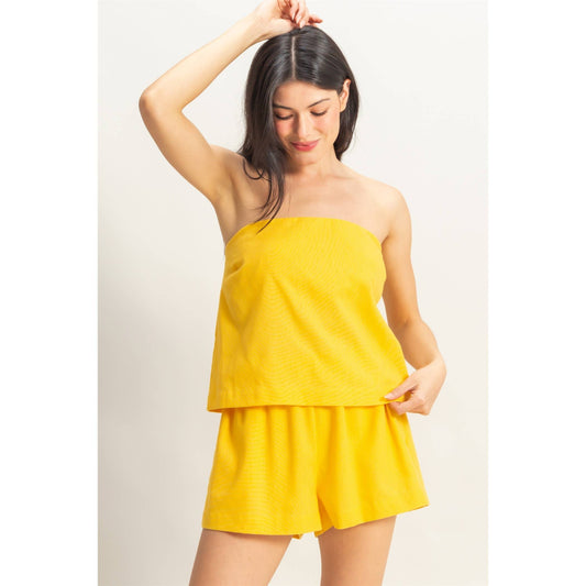 Yellow Sand Washed Top And Shorts Set