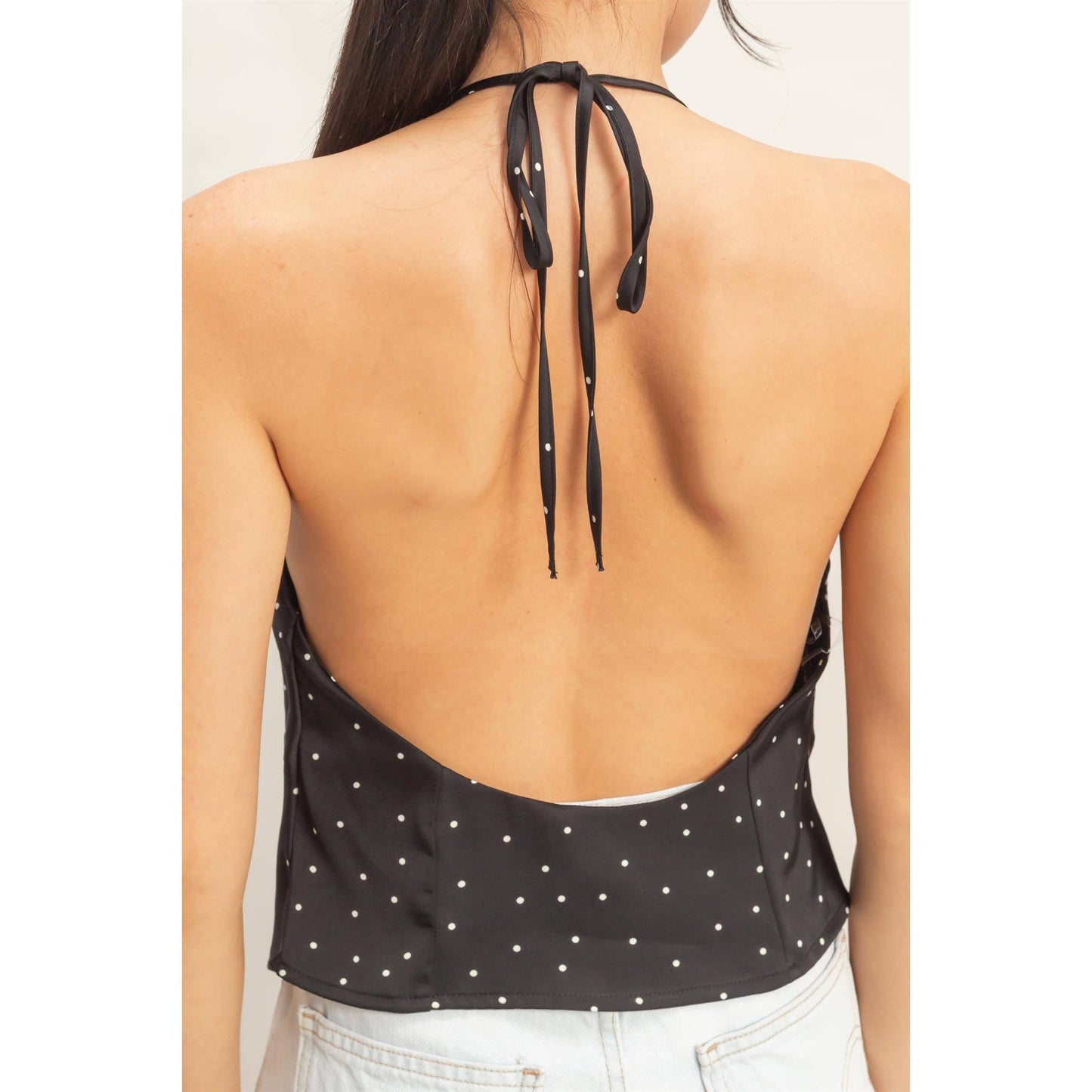 Polka Dot Cowl Neck Halter Top