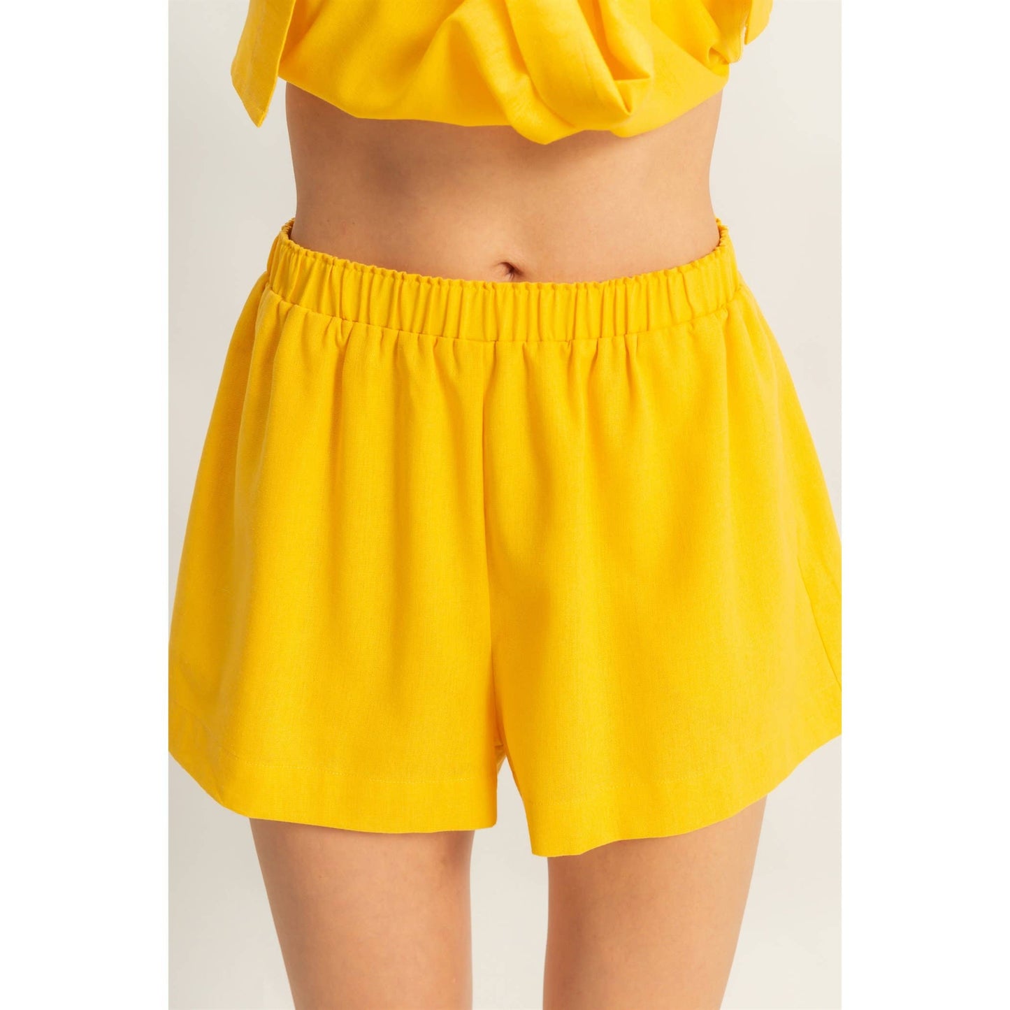 Yellow Sand Washed Top And Shorts Set