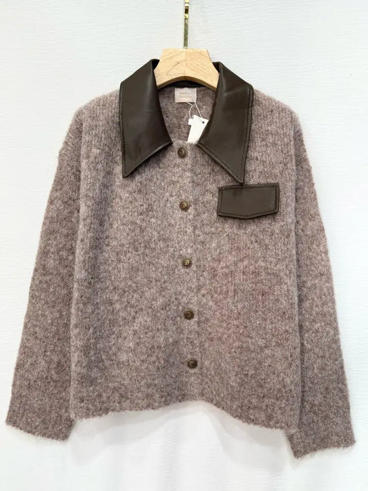 Leather Collar Ultra Soft Cardigan