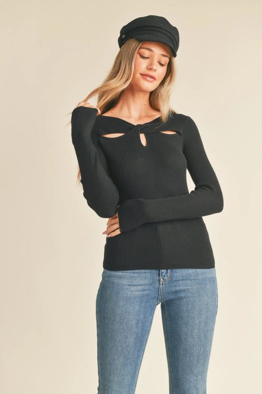 Ribbed Cut-Out Detail Sweater