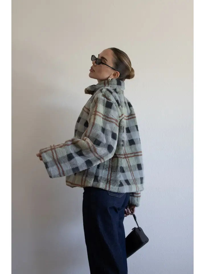 Plaid Faux Fur Jacket