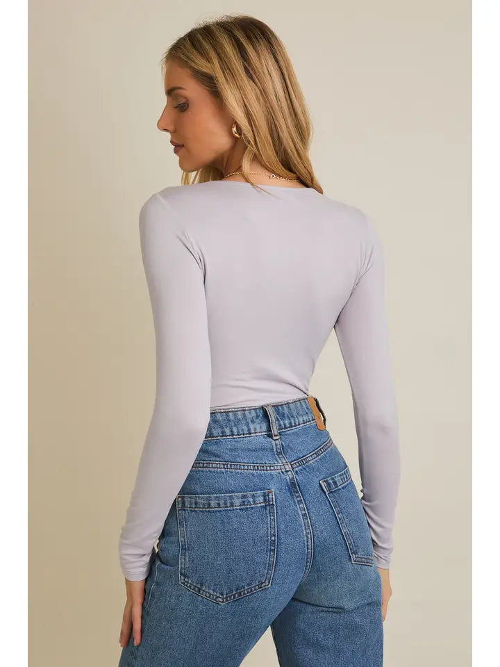 Front Twist Cut Out Detail Long Sleeve Bodysuit