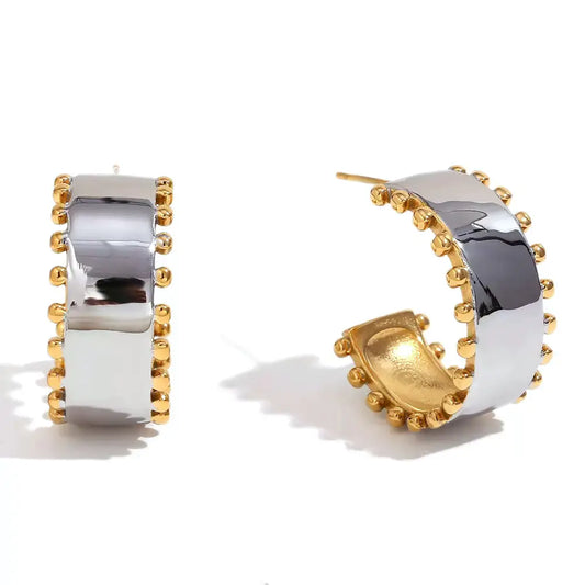 Silver and Gold Beaded Hoop Earrings