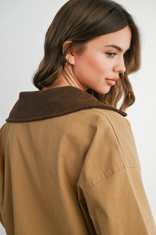 Collared Zip-Up Drawstring Jacket