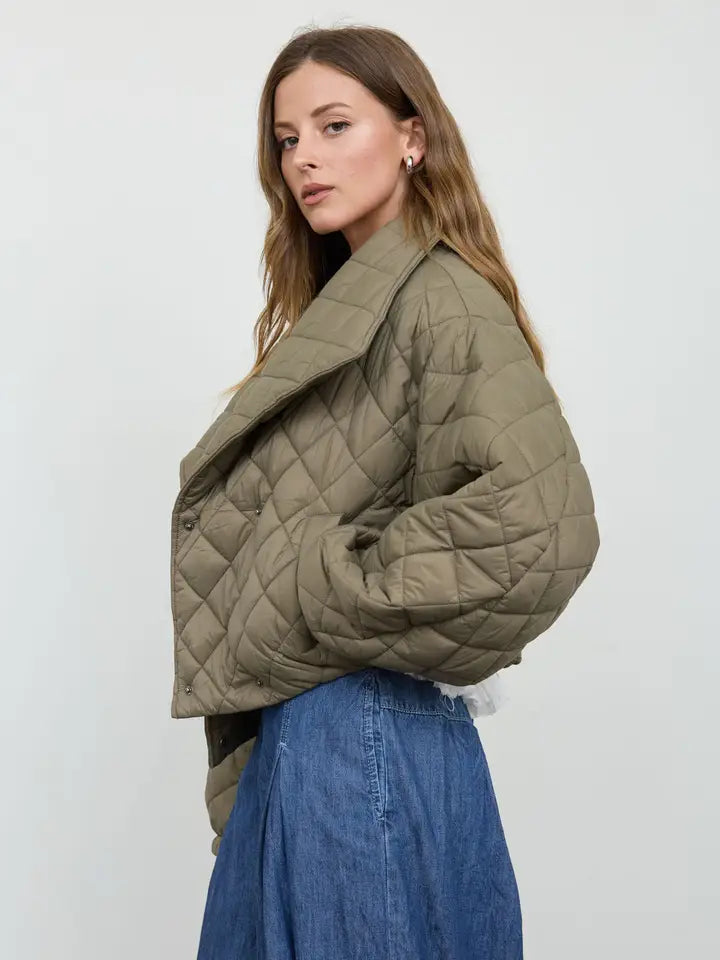 Quilted Shawl Collar Cropped Jacket